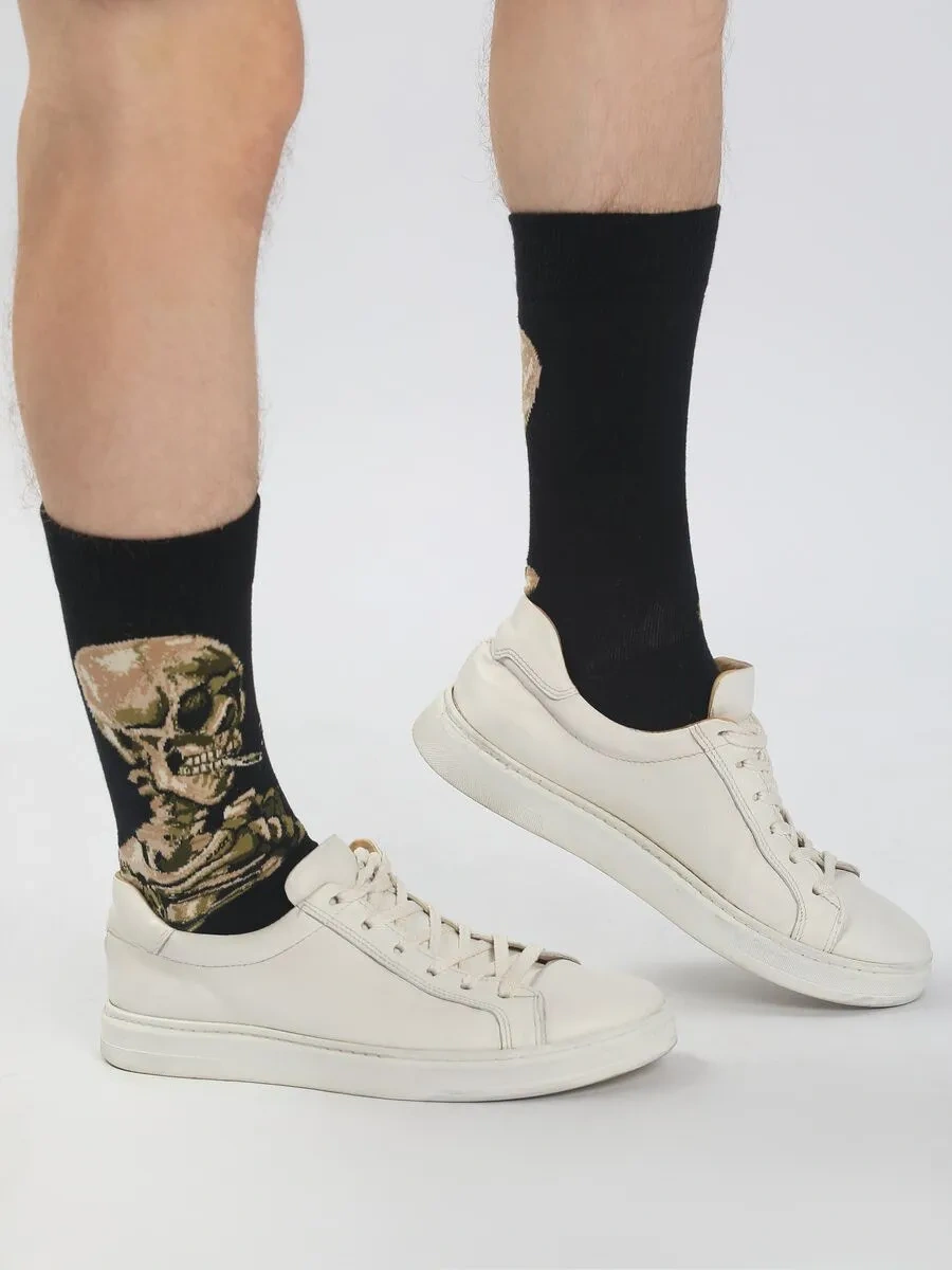 Morrah Sigara İçen İskelet Baskılı Siyah Uzun Çoraplar 1 Çift 319239983 Siyah