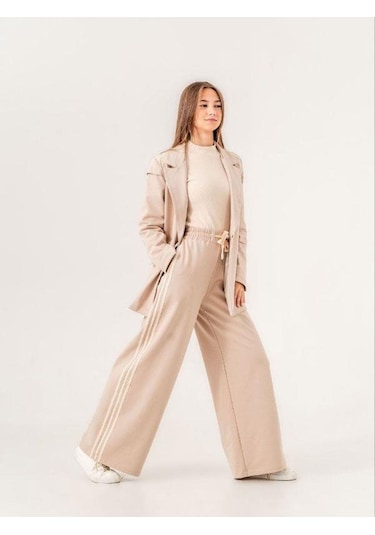 Kız Çocuk Pamuklu Astarlı Pantolon Ceket Tasarım Takım-14221 Bej