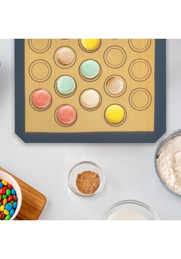 Yaozixa 4 Adet Gri Silikon Fırın Matı - Makaron Ve Kurabiye İçin Anti Yapışkan, Isı Dayanıklı, Yeniden Kullanılabilir, 42x29cm Gri