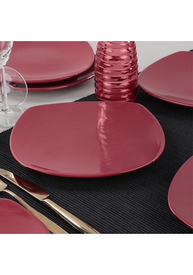 Keramika Carmen Kırmızı Köşem Pasta Tabağı 22 Cm 6 Adet
