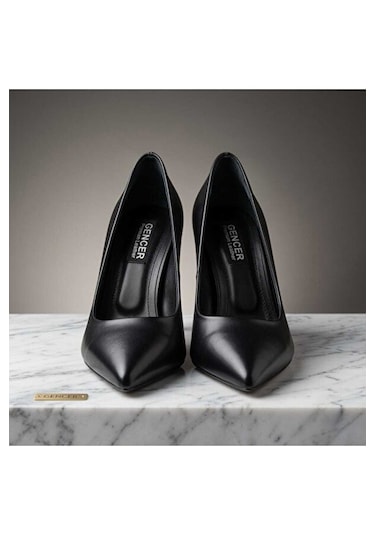 Gencer Leather Hakiki Deri Stiletto Ayakkabı Siyah Siyah