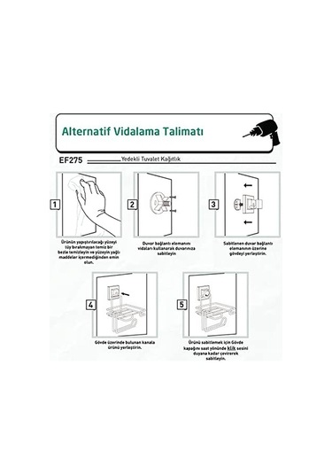 Delme Vida Matkap Yok Easyfıx Yapışkanlı Yedekli Tuvalet Kağıtlık Mat Siyah Ef275 Siyah