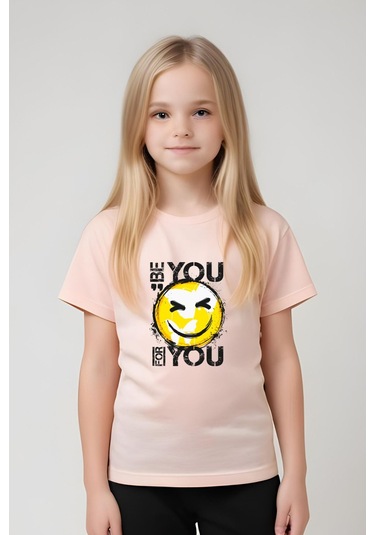 Be You Emoji Baskılı Kız Çocuk Tişört Ve Eşofman Alt-üst Takım Somon