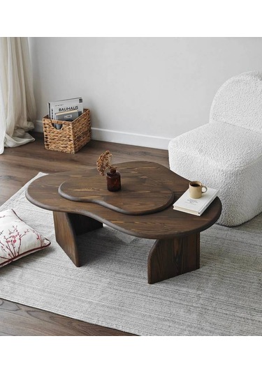 Meltedi Masif Ağaç Tasarım Orta Sehpa 96 X 65cm Ceviz