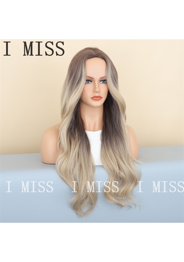 Brownblonde Degrade Büyük Dalgalı Doğal Sentetik Peruk