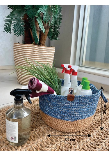 Kulplu Düzenleyici Sepet Leke Tutmaz Mavi-natural 31x20 Cm Natural