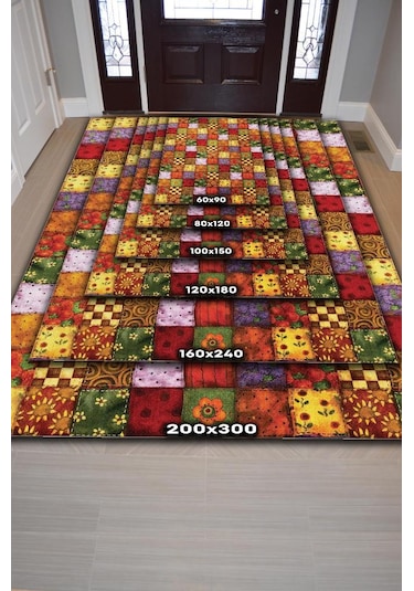 Homshtag Mutfaktaki Bahar Çiçekli Renkli Dekoratif Patchwork Mutfak Halısı Çok Renkli