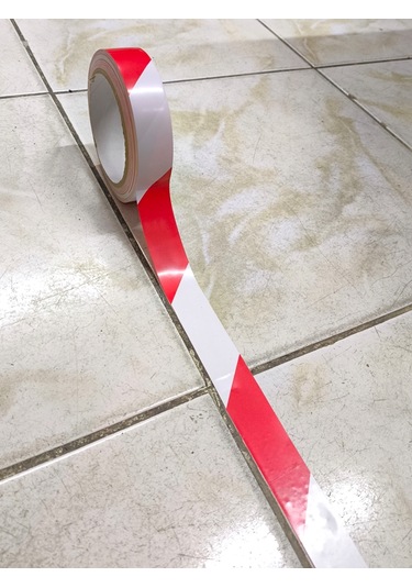 Yer İşaretleme Bandı 25mmx30metre Kırmızı Beyaz Zemin İşaretleme