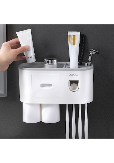 Dancemonkey Mengni Banyo Duvara Monte Diş Fırçası Tutucu - Gri Model, Pratik Ve Şık Tasarım Gri