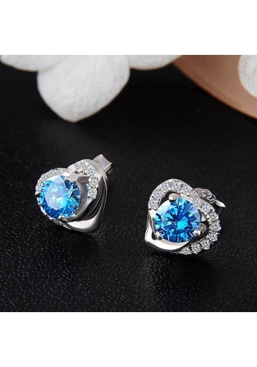Mavi Tancise 925 Ayar Gümüş Zirkon Küpe Damla Küpe Kadınlar Için Düğün Hediyeleri