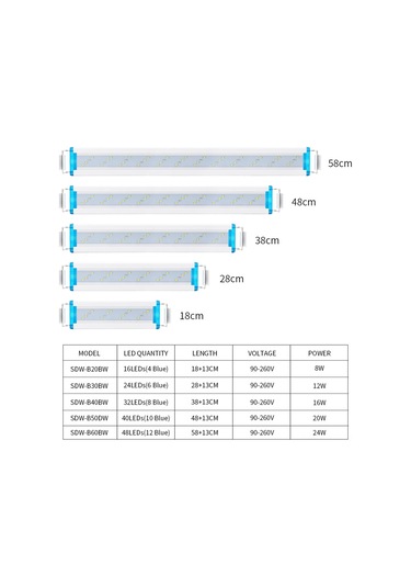 Vkemall 58cm Genişletilebilir Akvaryum Led Işığı - Mavi Beyaz Işık, Deniz Ve Tatlı Su Bitkileri, Mercan Ve Balık Üretimi İçin - Xxl Boyut, Avrupa Standartı