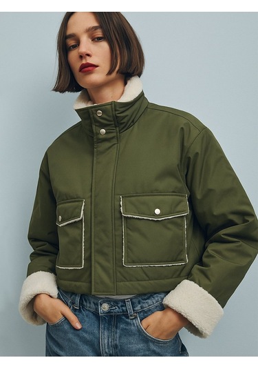 Kürk Detaylı Önü Cepli Yeşil Mont Yeşil