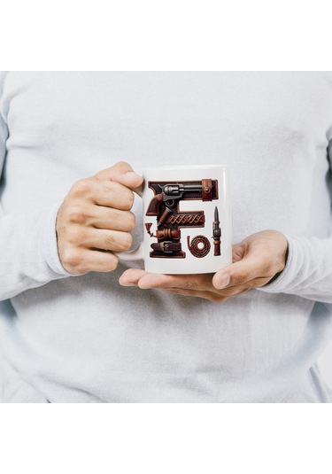 F Harfi Kovboy Temalı Bardak 330 Ml İsim / Harf Kişiye Özel Hediye - Vahşi Batı Konsept Beyaz