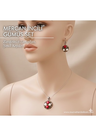 Mercan Ve İncili Gümüş Set Bronz