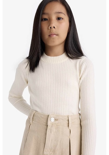 Defacto Fitted Bisiklet Yaka Ribana Ekru Kız Çocuk Kazak E9849a8/er233 Ekru