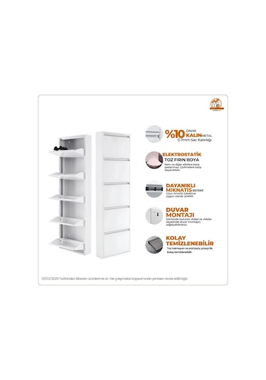 5'li Metal Ayakkabılık - Beyaz