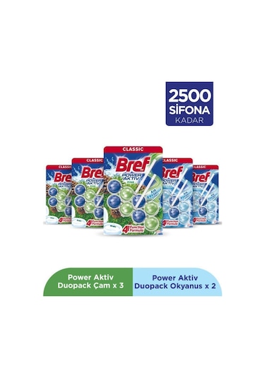 Bref Wc Power Aktiv Duopack Katı Tuvalet Bloğu 3 Çam 2 Okyanus, 5 X 2'Li Paket