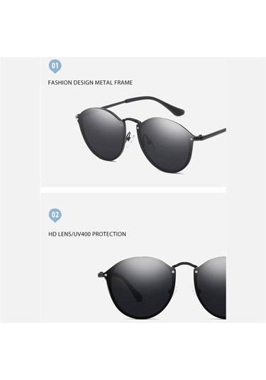 Yuvarlak Güneş Gözlüğü Erkek Kedi Gözü Vintage Metal Sürüş Erkek Güneş Gözlüğü Siyah Gözlük Uv400 Siyah Siyah