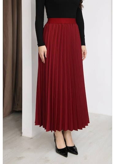 Lodmela Beli Lastikli Piliseli Etek 6017-bordo Bordo
