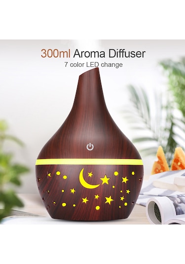 Kosona Aromaterapi Dağıtıcı 300ml, Koyu Ağacı Desenli, Gece Lambası Fonksiyonu, 15-30m² Kullanim Alani, Yx041x