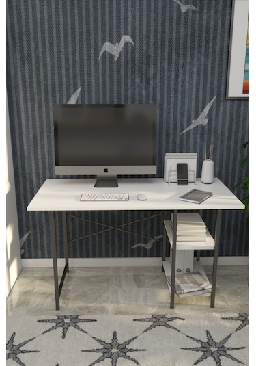 VayAvm 2 Raflı Çalışma Bilgisayar Masası 60 x 120 CM Beyaz