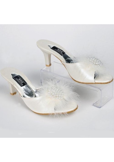 G&C Gelin Terliği Deri Boncuklu Ve Tüylü 125