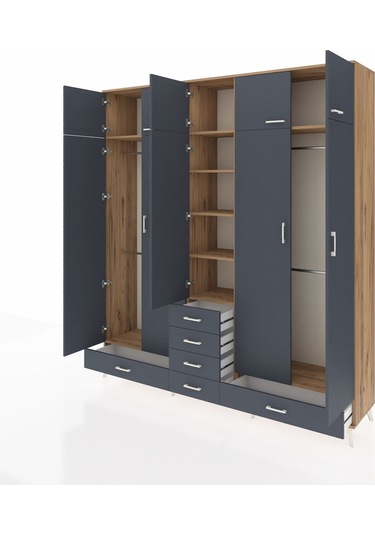 Hyperion Dolap 6 Raflı 6 Çekmeceli 4 Askılı 220x44x243 Çam-antrasit/antrasit Antrasıt/antrasıt