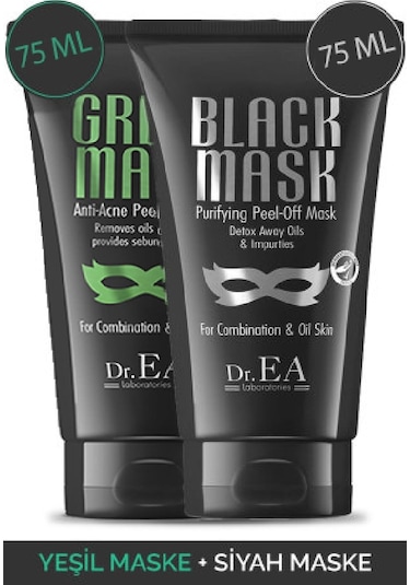 Dr.Ea Soyulabilir Siyah Maske & Yeşil Maske Seti 2 x 75 ML