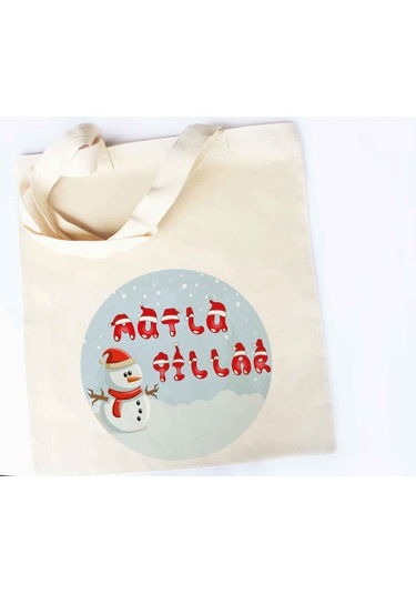 Ham Bez Çanta Yılbaşı Baskılı Kardan Adam