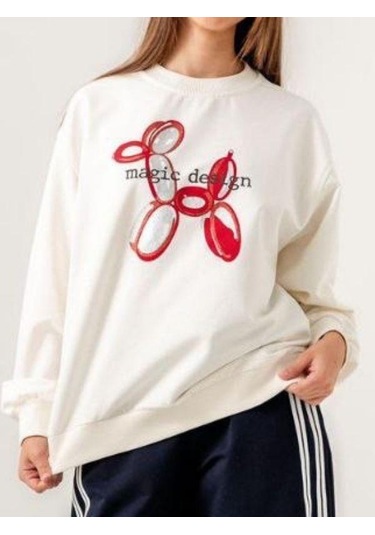 Kız Çocuk İki İplik Magic Baskılı Tasarım Sweatshirt-14215 Ekru
