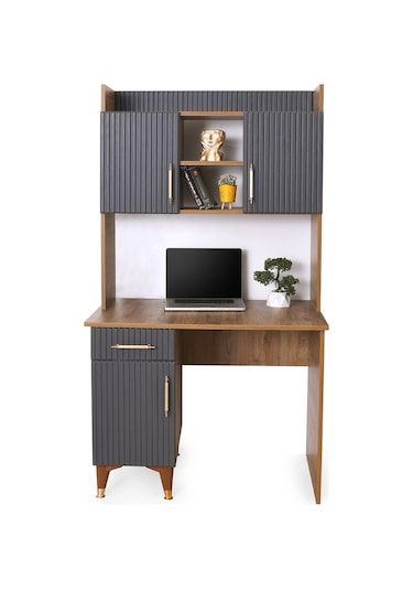 Asos Mdf Çalışma Masası Antrasit  -  Ceviz