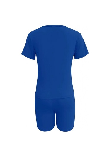 Soonaksesuar Kadın Kısa Kollu Çapa Baskılı Viskon Ikili Takım Saks Mavi