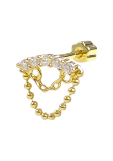 Sallantılı Sırataş Gümüş Tragus Pıercıng - Altın Sarı Beyaz