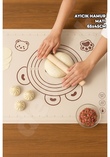 Ayıcık Hamur Matı 45x65cm - Ayıcıklı Yapışmaz Su Geçirmez Silikon Hamur Matı
