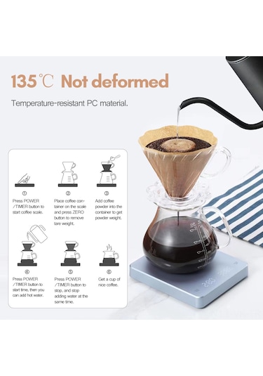 Vkemall Ck2150 Led Ekranlı Kahve Terazisi: Zamanlayıcılı, 3000g Kapasiteli, Şarj Edilebilir, Yüksek Isıya Dayanıklı, Mavi Açık Mavi