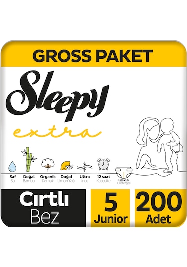 Sleepy Extra Günlük Aktivite Gross Paket Bebek Bezi 5 Numara Junior 200 Adet