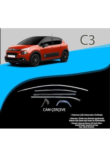 Citroen C3 Uyumlu Krom Cam Çerçevesi 12 Parça 2017+ Sonrası Uyumlu
