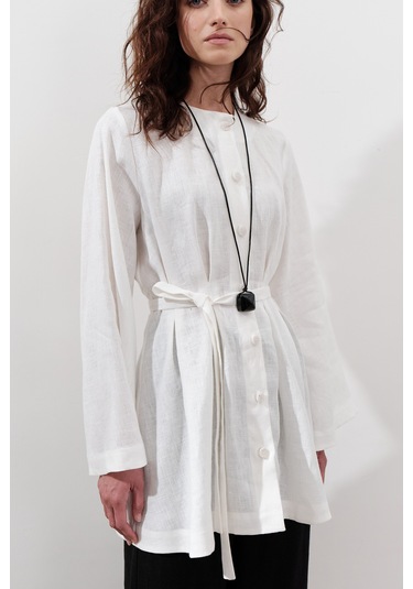 Keten Pensli Tunik Ekru Ekru