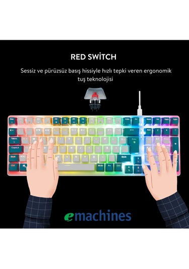 Acer Emachines Eak100 Beyaz/yeşil Usb Rgb Backlight Red Swıtch Mekanik Q 101 Tuşlu Compact Gaming Klavye