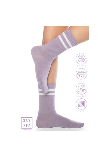 Bambu Unisex Tenis Kolej Çizgili Premium Lila Açık Mor Dikişsiz Soket Çorap Lila
