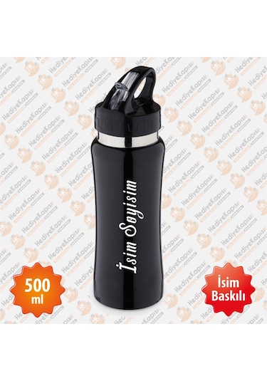 500 ML İsme Özel Emzikli Matara Lazer Baskılı Gümüş