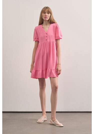 Mathilda Store Kadın V Yaka Linen Elbise