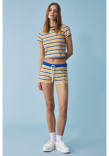 COLSA Kadın Regular Yüksek Bel Beyaz / Mavi / Sarı Alt-Üst Takım