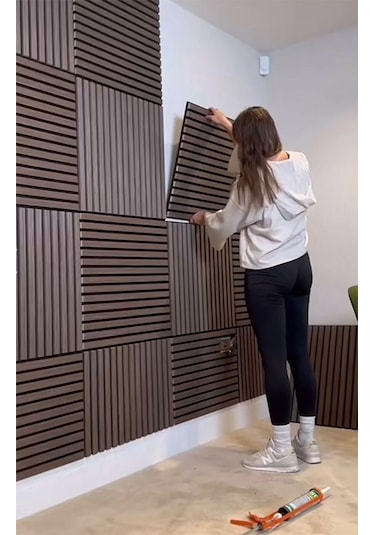 Ceviz 40x40cm Yeni Nesil Akustik Ahşap Duvar Paneli