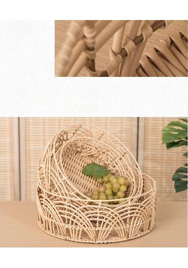 Suntek El Dokuma Rattan Sepet Çeşitli Eşyalar Meyve Ekmek S Kahverengi