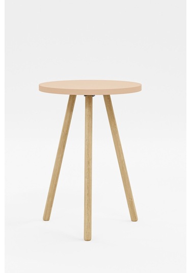 İntergo Yuvarlak Ahşap Ayaklı Tekli Zigon Yan Sehpa Cappucino