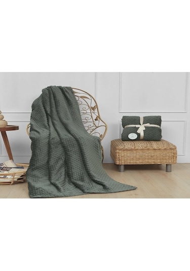 Pearly Haki Çift Kişilik Tomurcuk Soft Battaniye Merinos Merin