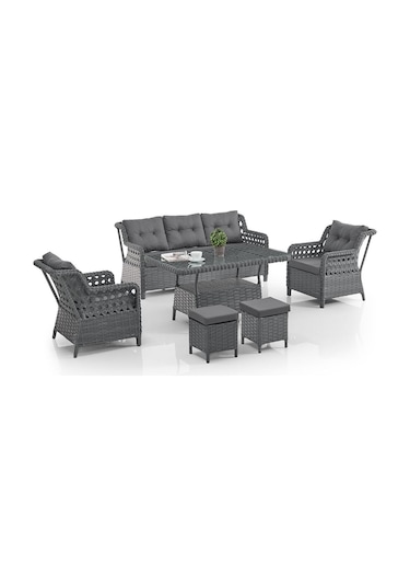 Deniz Rattan Puflu Bahçe Balkon Takımı 3+1+1 Antrasit