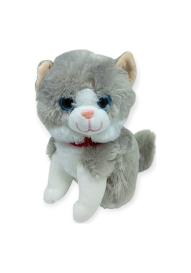 Sesli Peluş Kedi 25 Cm - Gri Gri