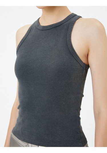 Koton Halter Yaka Atlet Yıkamalı Ribanalı Pamuklu Slim Fit Antrasit 4wal30016ık Antrasit